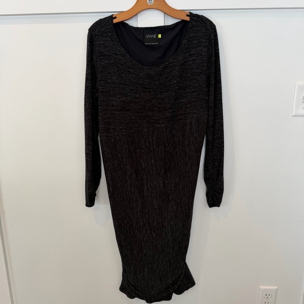 Lysse Merit Twist Bodycon Slub Dress Shape-wear Ruched‎ Charcoal Gray Midi L